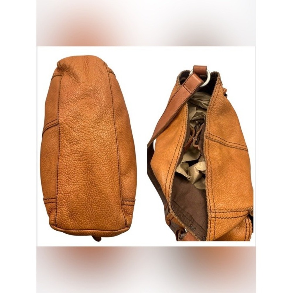 Lucky Brand Cognac Pebbled Leather Hobo Bag Boho Chic Shoulder Purse - Picture 5 of 15